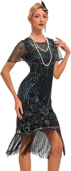 1920s Flapper Dresses for Women Great Gatsby Roaring 20s Dresses Sequin Tassel Fringe Cocktail Dress