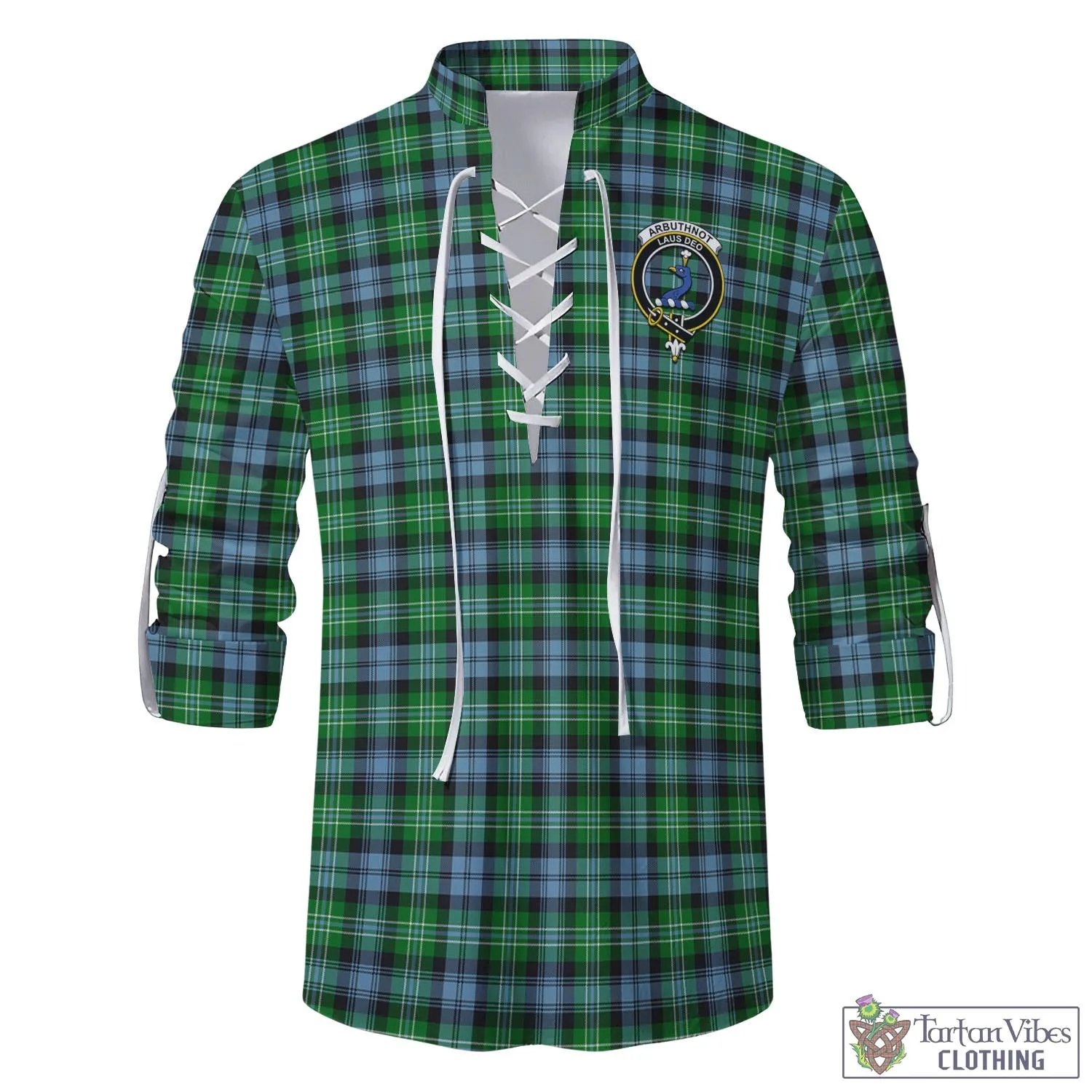 Arbuthnot Ancient Tartan Men's Scottish Traditional Jacobite Ghillie Kilt Shirt with Family Crest