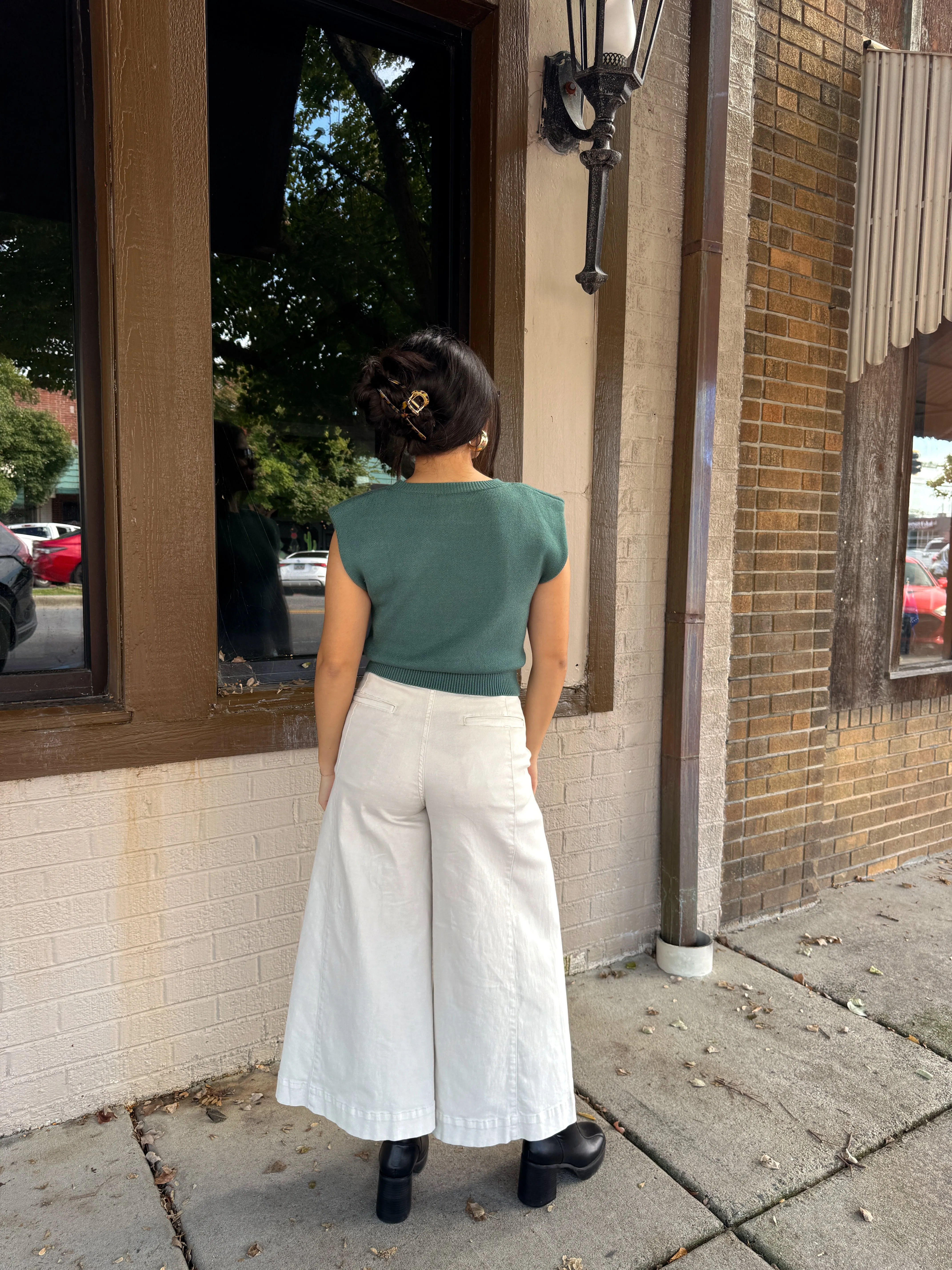 Beige Wide Leg Crop Pants