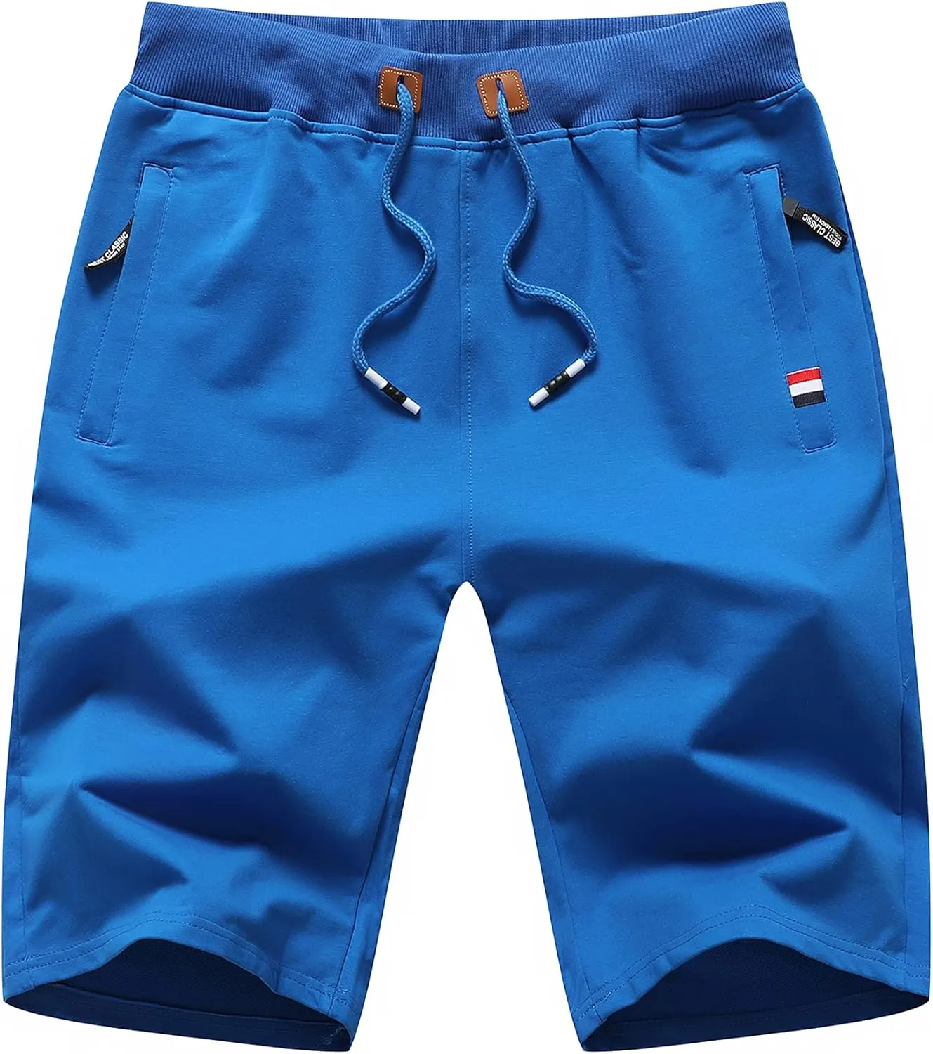 Boy's Summer Cotton Drawstring with Elastic Waist Classic Fit Zipper Pockets Casual Shorts