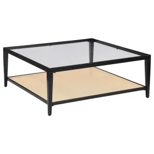 Coaster Furniture Amherst 710658 Glass Top Metal with Cane Shelf Coffee Table - Black