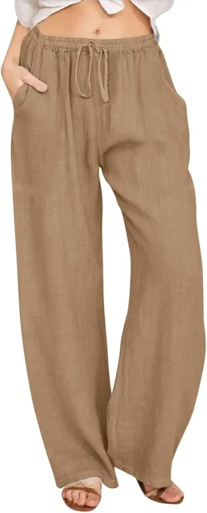 Cotton Linen Capri Pants for Women Flowy Wide Leg Summer High Waisted, Black Cargo Pants Women Golf Trousers