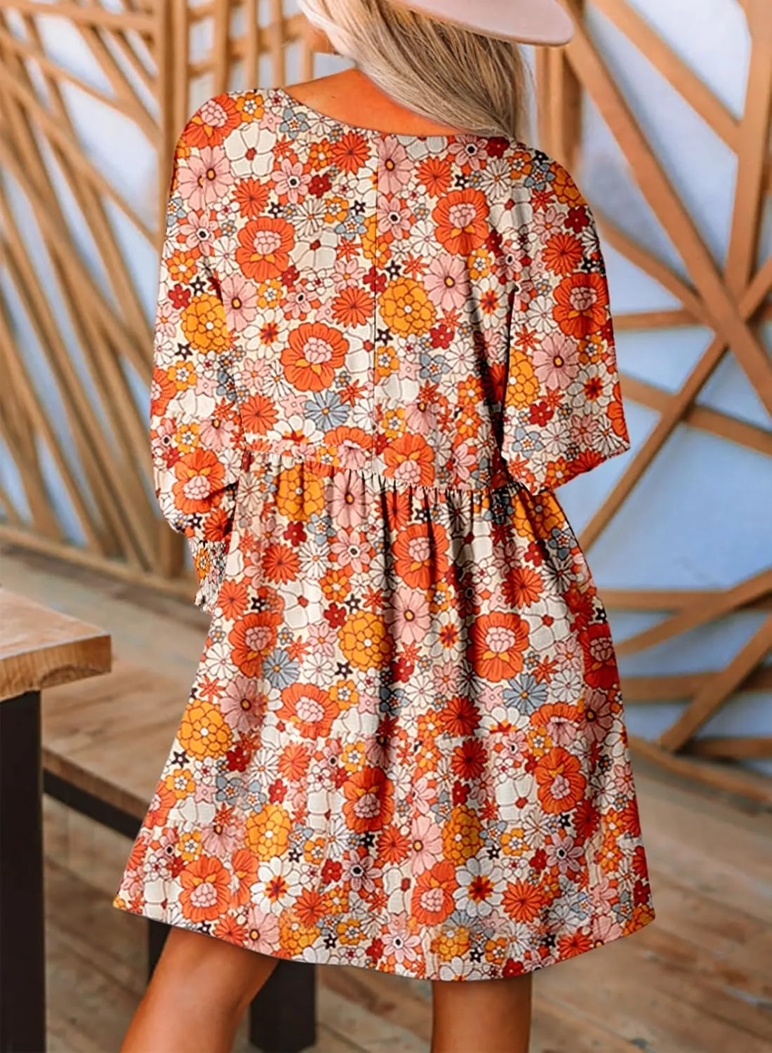 Dokotoo Womens Spring Summer Dress 2025 Long Sleeve Floral Boho Dresses Flowy Babydoll Shift Mini Dress
