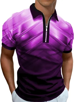 Ecosunny Men's Short Sleeve Polo Shirt 3D Printed Zipper Casual Slim Fit Golf Shirts