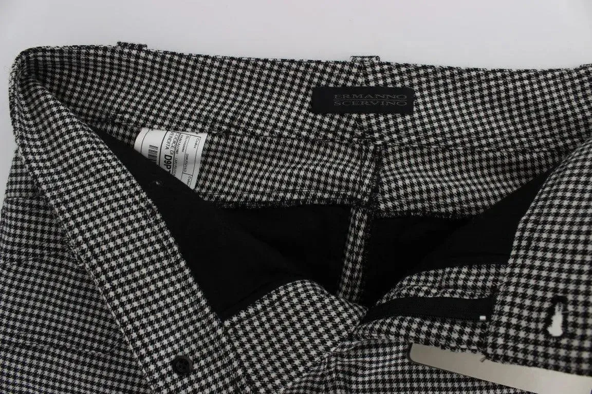Ermanno Scervino Black White Checkered Cotton Casual Pants
