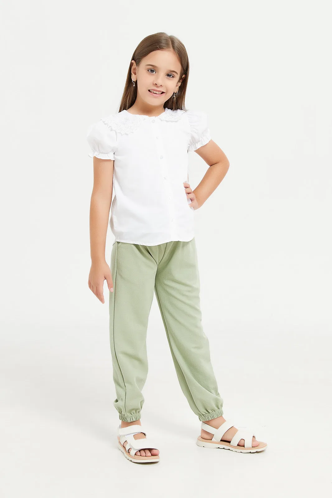 Girls Green Baggy Fit Scuba Trouser