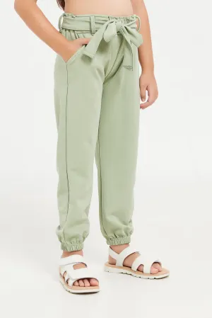 Girls Green Baggy Fit Scuba Trouser