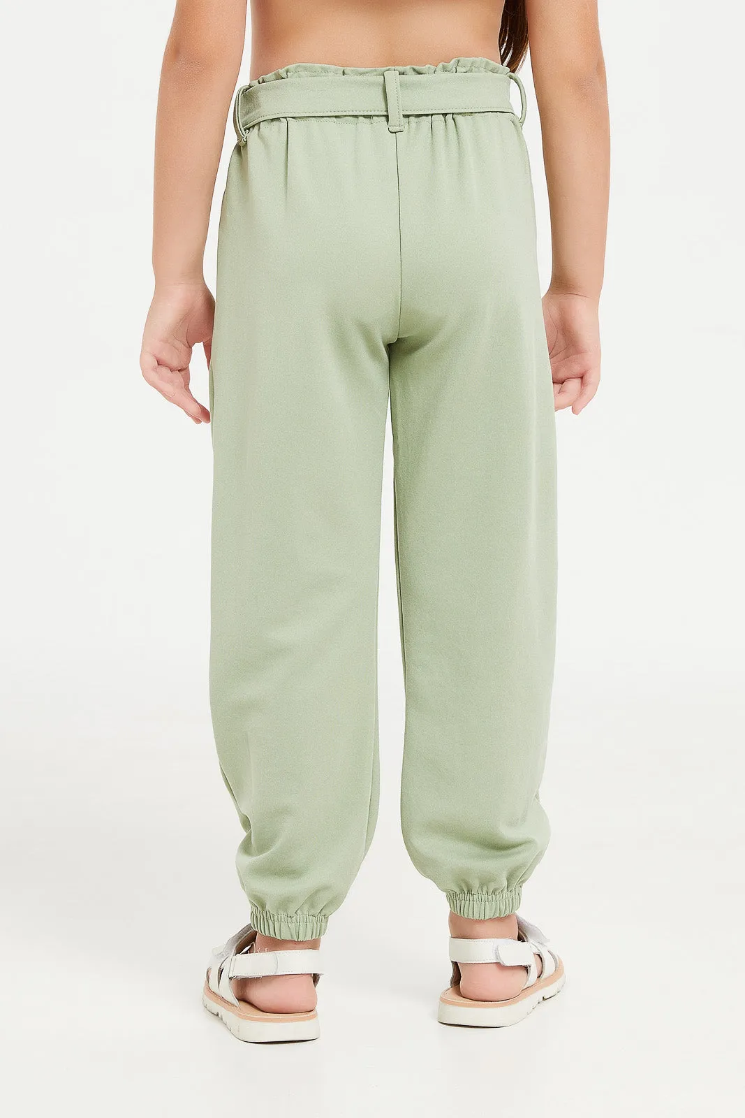 Girls Green Baggy Fit Scuba Trouser