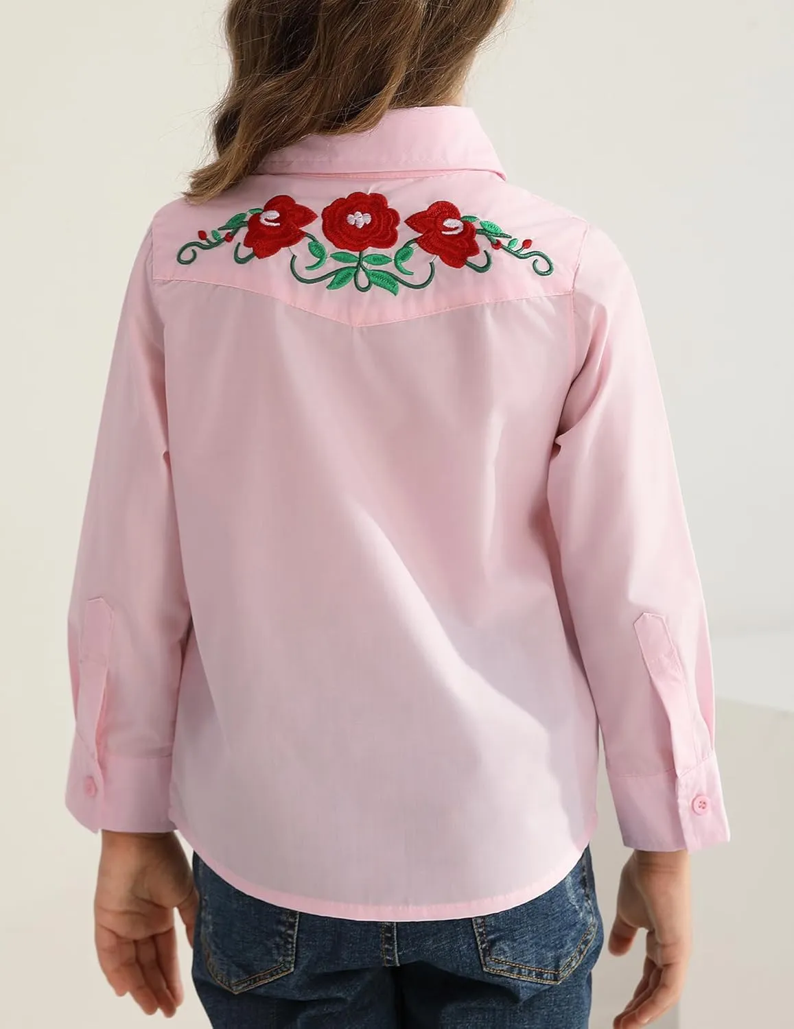 Girls Western Cowboy Fringe Shirt Long Sleeve Floral Embroidered Cute Collared Retro Casual Blouses Shirts