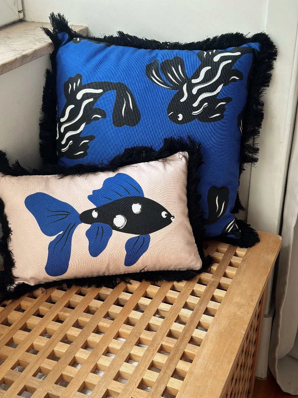 GOBY fish fringed cushion
