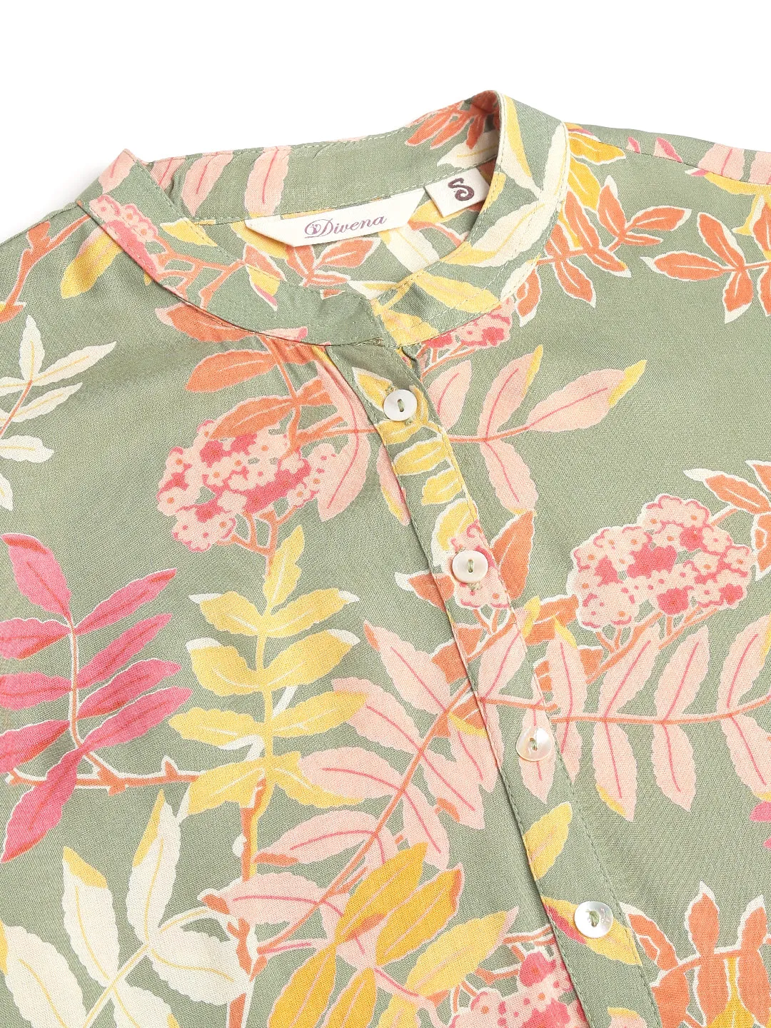 Jashvi Green Floral Digital Printed Straight Fold Sleeve Kurta