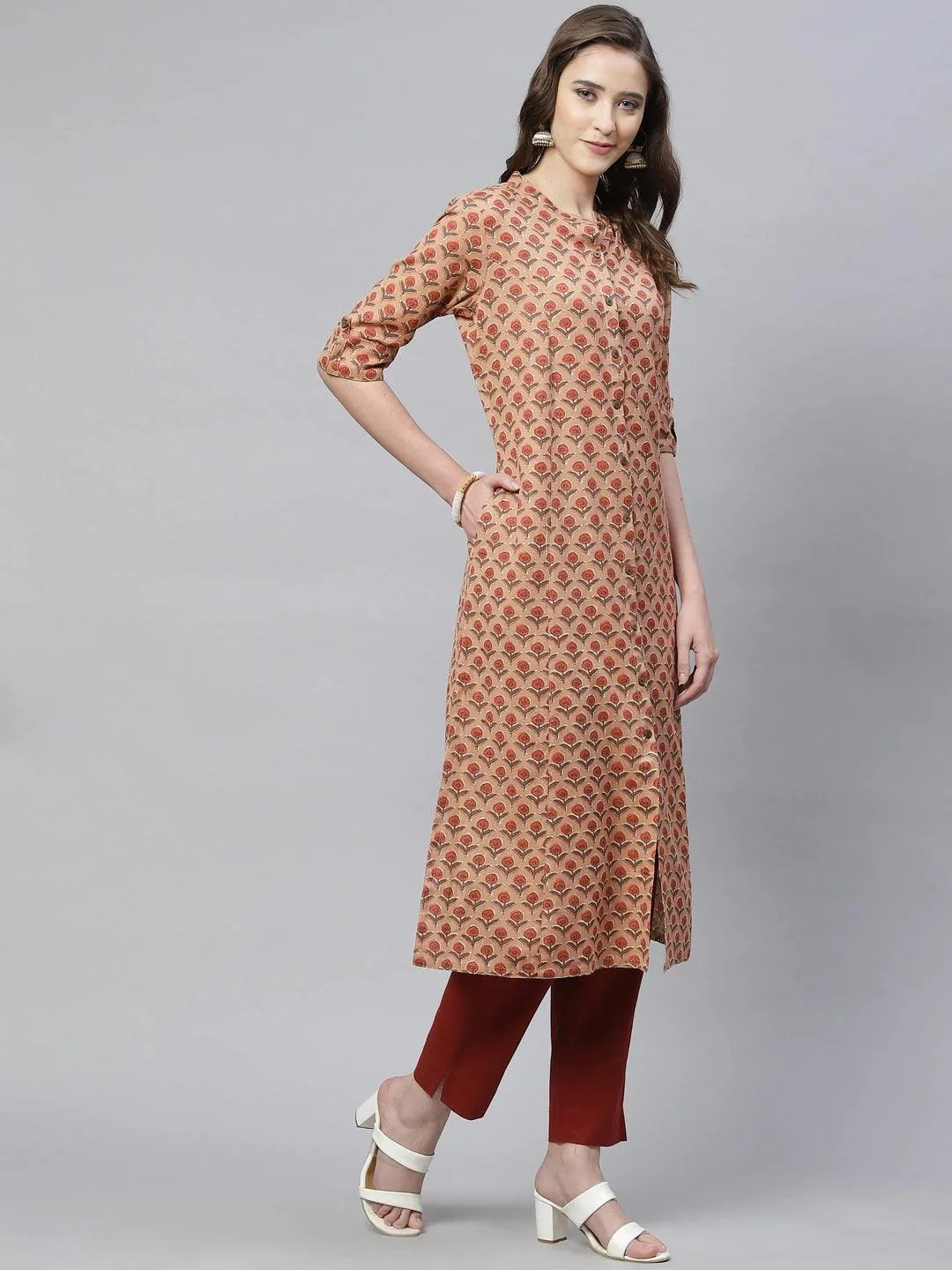 Jashvi Peach Cotton Flex Kurta