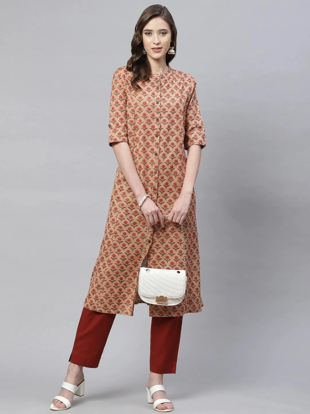 Jashvi Peach Cotton Flex Kurta