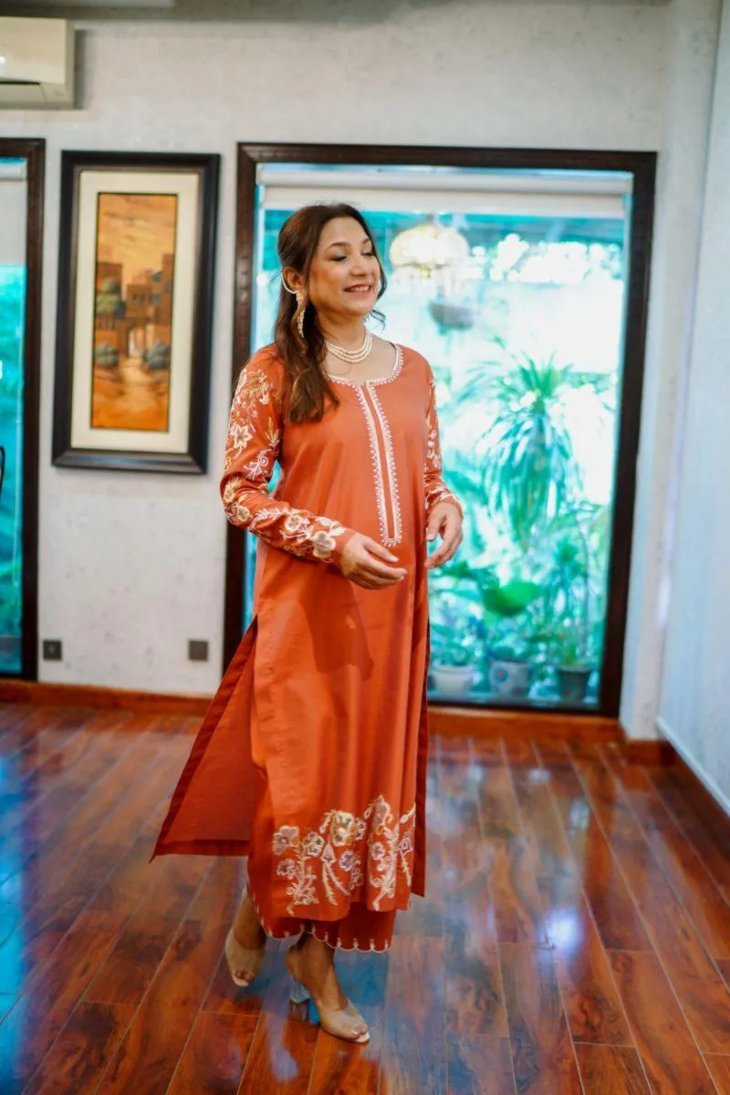 Khayal by Shaista Hasan - Salmon two-toned - Cotton Silk - 3 Piece