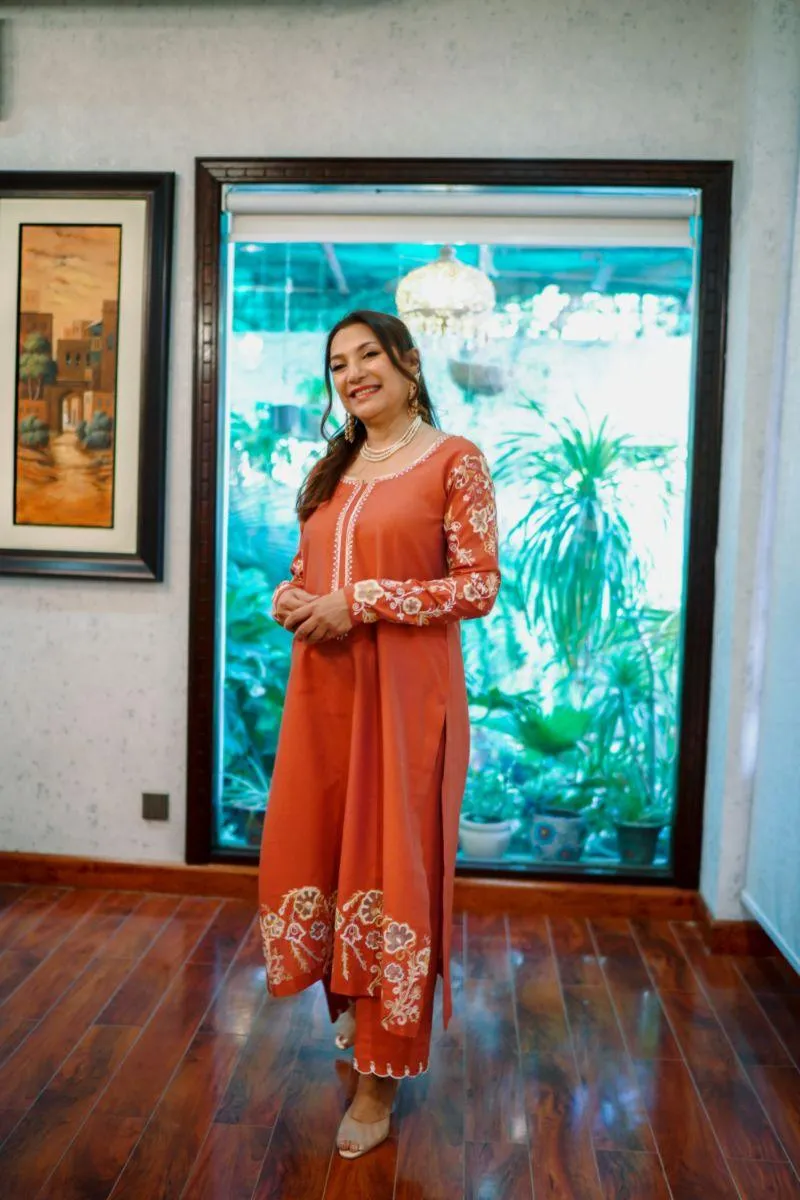 Khayal by Shaista Hasan - Salmon two-toned - Cotton Silk - 3 Piece
