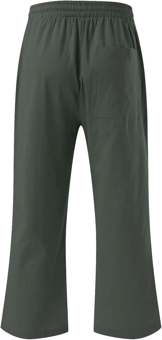 Linen Summer Pants for Women 2024 Wide Leg Capris Palazzo Capri Pants Dressy Causal Gauze Pants with Pockets
