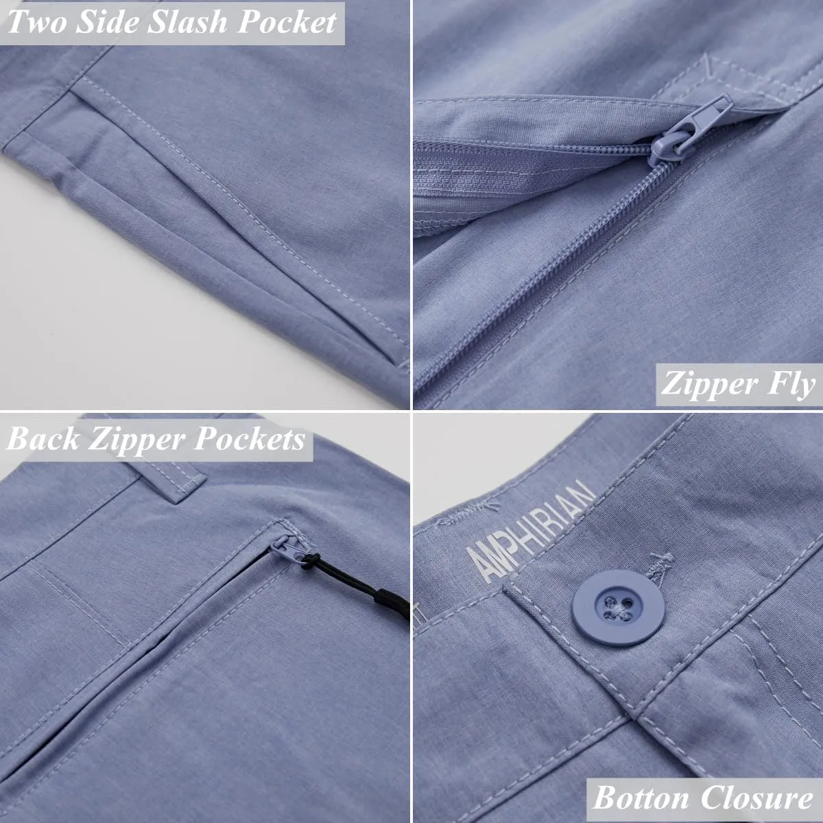 Mens Cargo Shorts Hybrid Amphibian Workout Pants Casual Athletic Golf Workout Lightweight Multi Pockets Twill Short