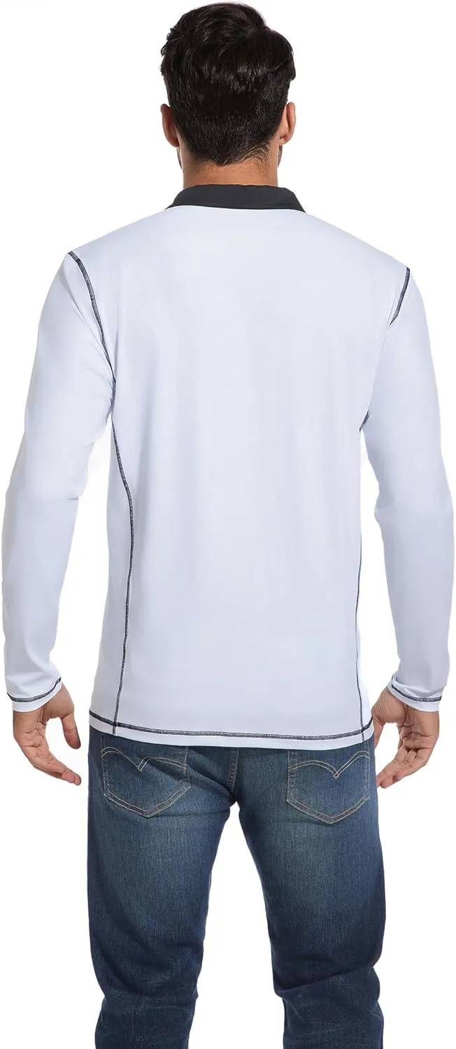 Mens Long Sleeve Polo Shirts Summer Casual Lightweight Knit True Classic Contrast Collar Button-Down Golf Tees