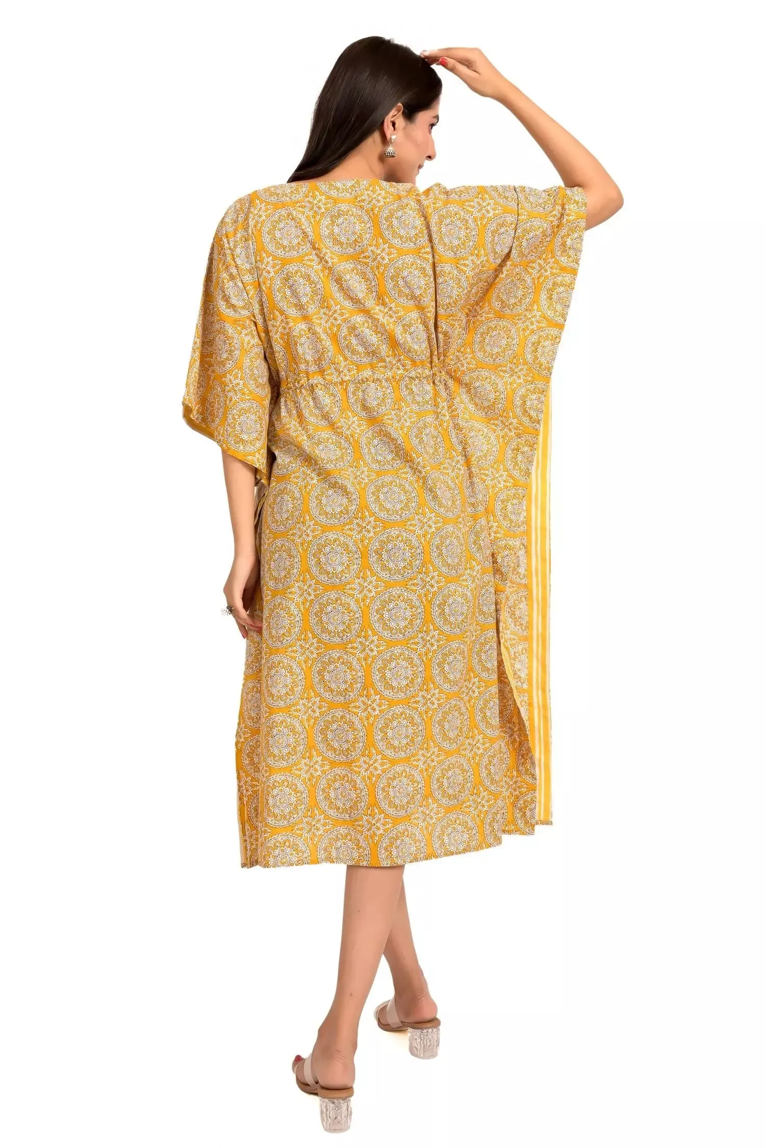Mustard Yellow Printed Long Kaftan