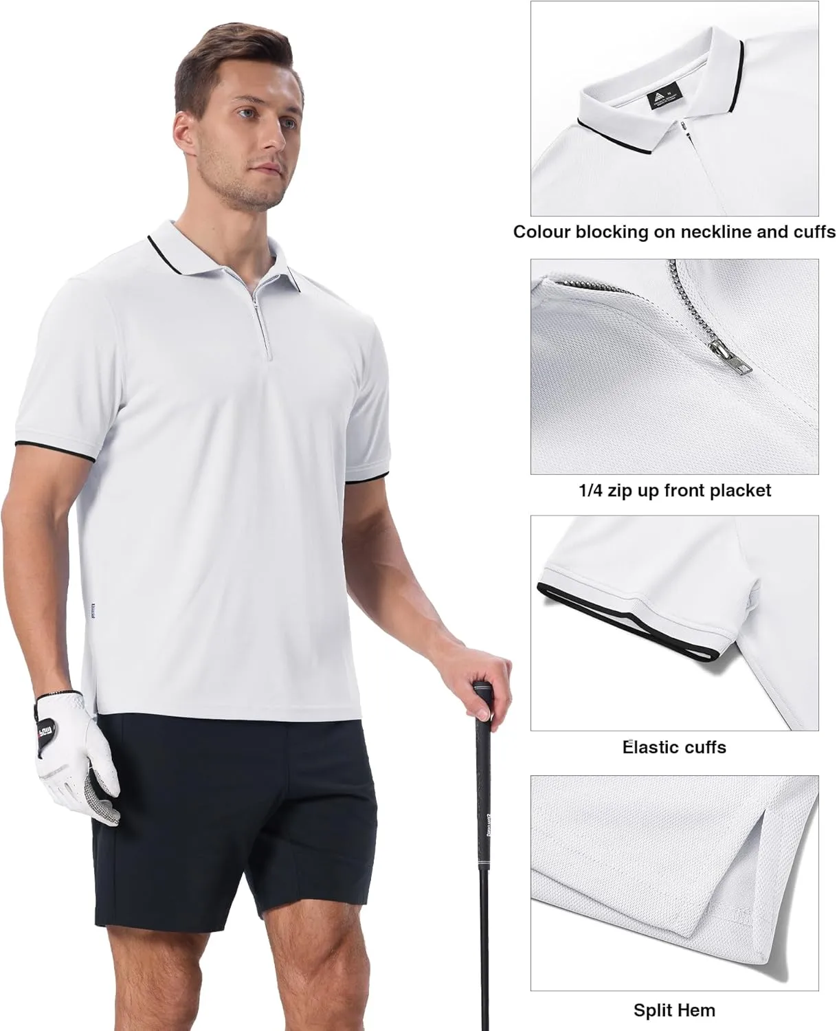 Polo Shirts for Men Zipper Moisture Wicking Golf Shirts Short Sleeve Casual Quarter Zip Polo T Shirt
