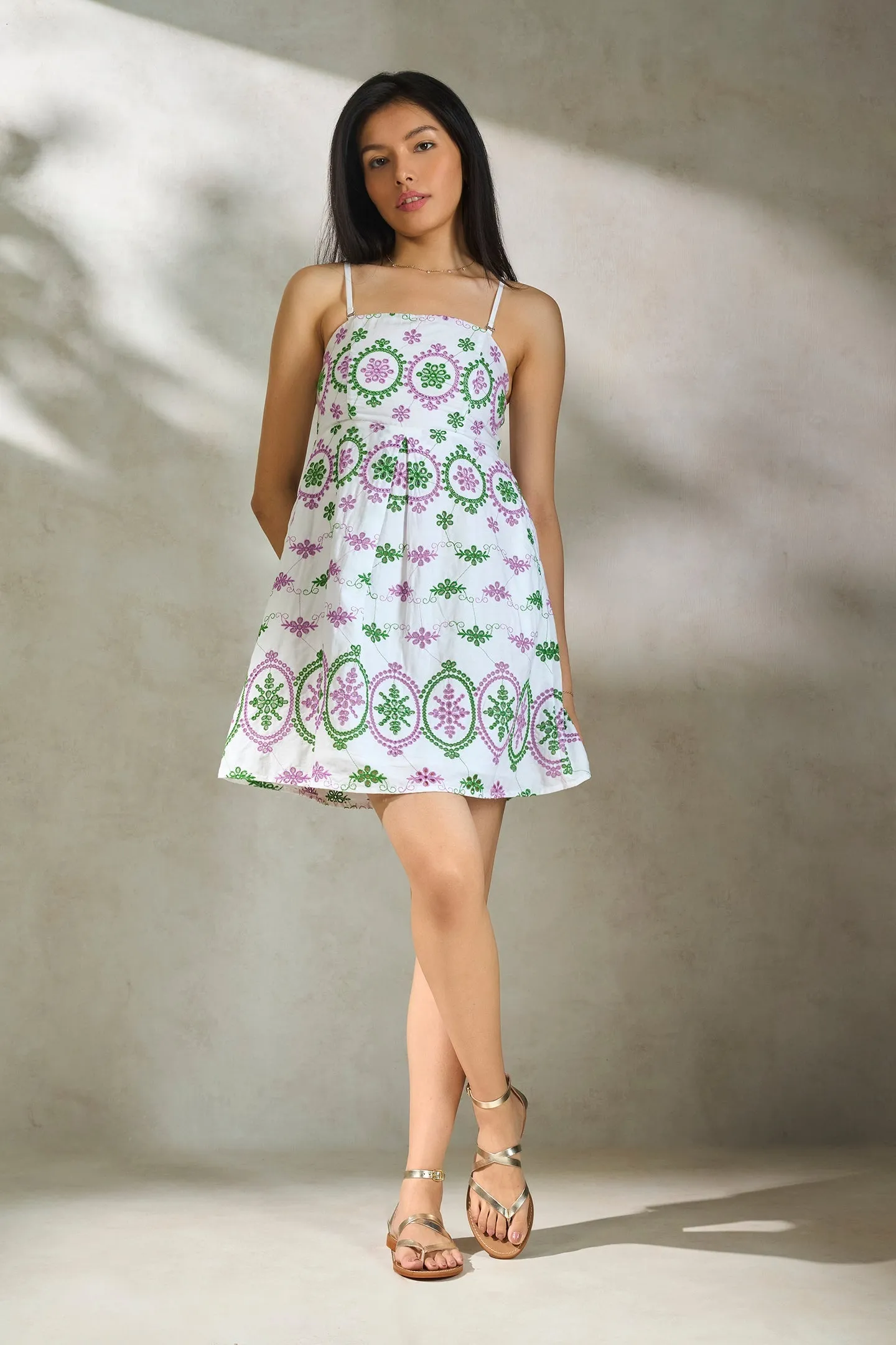 Remi|Contrast Schiffli Cotton Dress