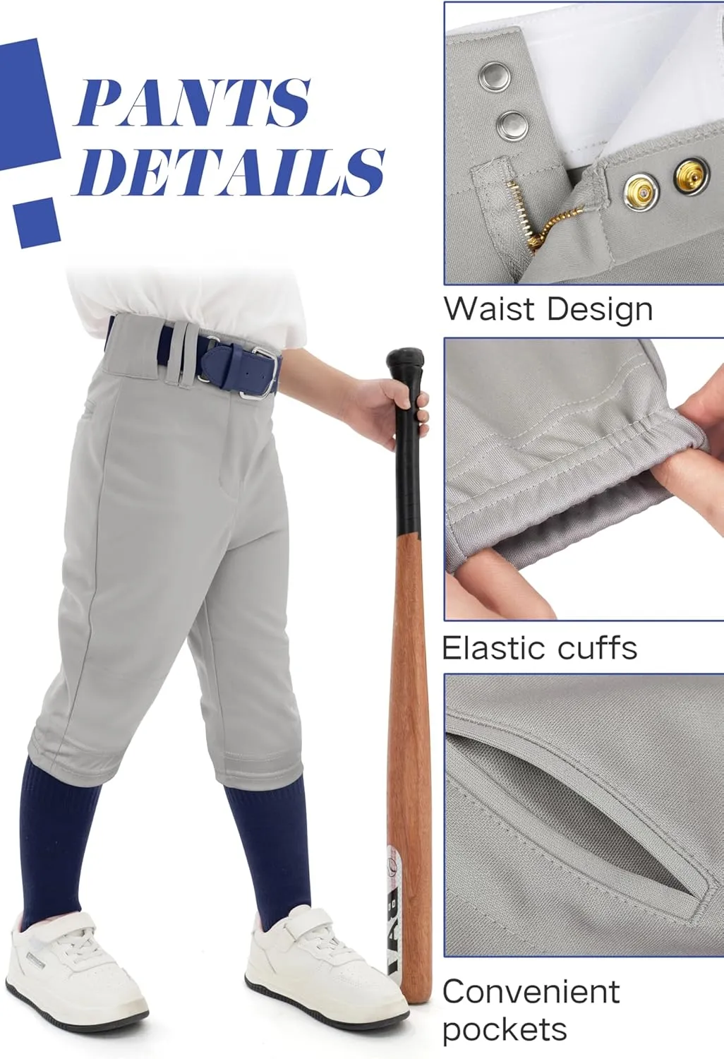 Resinta Toddler & Youth Boys Baseball Pants with Socks and Belt Kids Knicker Softball Pants Knee-Length Kids Tee Ball Pant