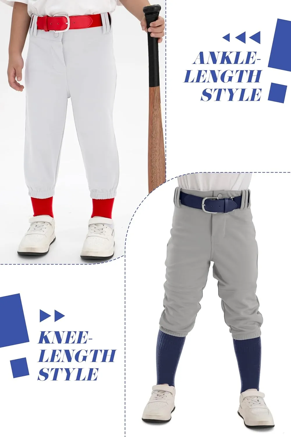 Resinta Toddler & Youth Boys Baseball Pants with Socks and Belt Kids Knicker Softball Pants Knee-Length Kids Tee Ball Pant