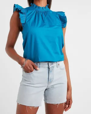 Ruffle Mock Neck Top in Mykonos Blue