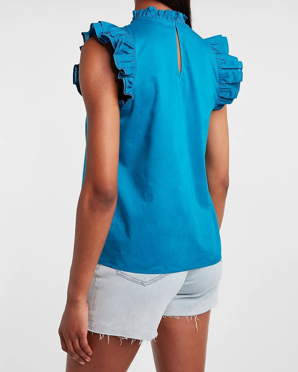 Ruffle Mock Neck Top in Mykonos Blue