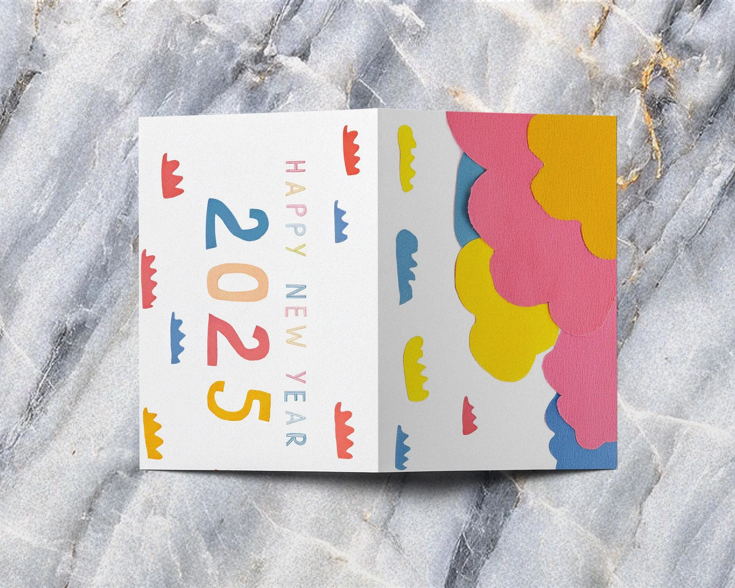 VIP Gift - New Year 2025 Cards Colorful Modern Typography Happy New Year Greetings Artistic Designs Set of 10