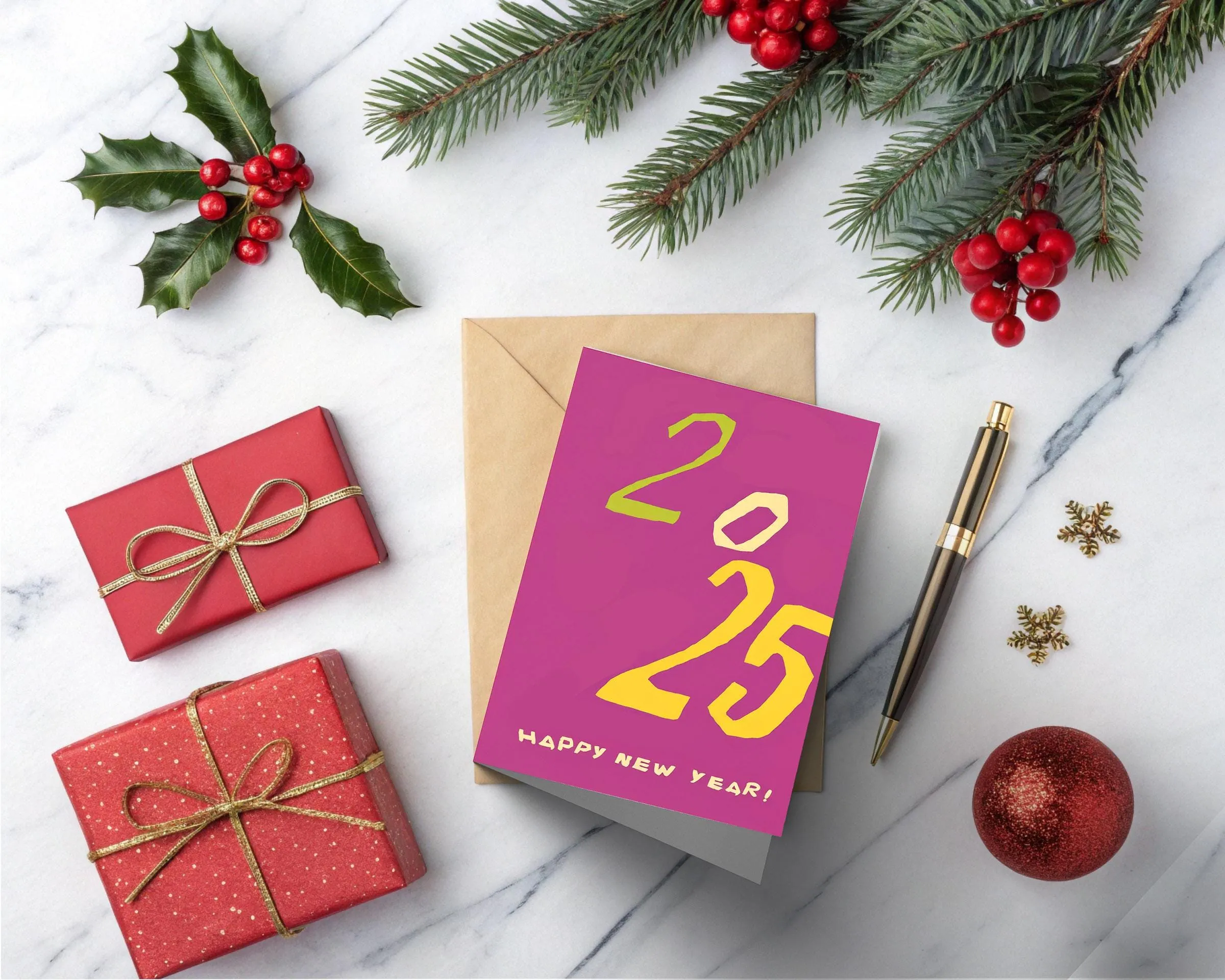VIP Gift - New Year 2025 Cards Colorful Modern Typography Happy New Year Greetings Artistic Designs Set of 10