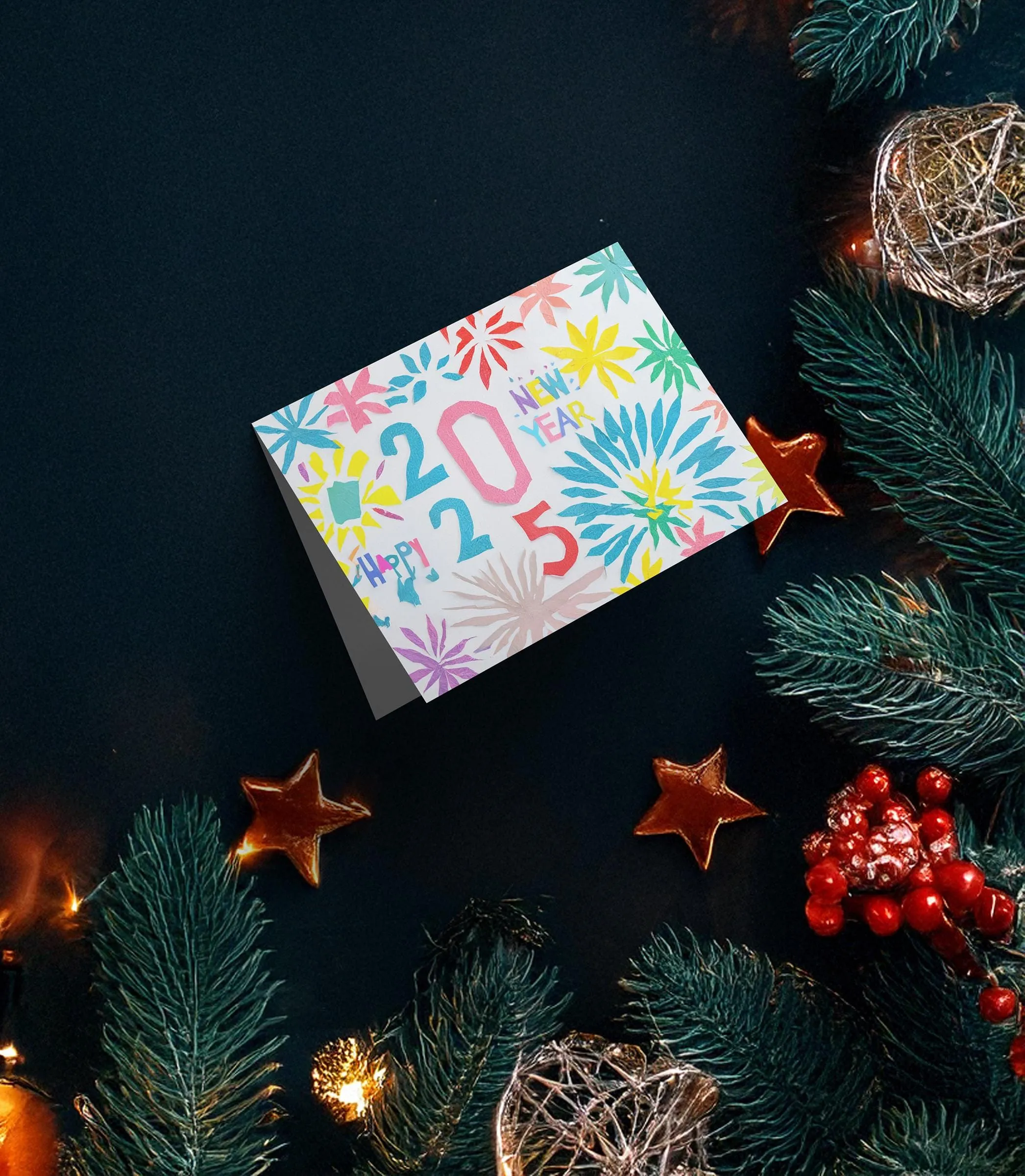 VIP Gift - New Year 2025 Cards Colorful Modern Typography Happy New Year Greetings Artistic Designs Set of 10