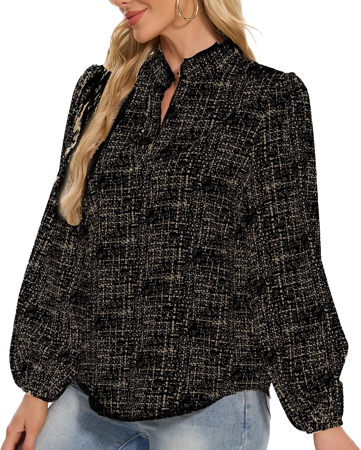 VIPONES Blouses for Women, Womens Dressy Casual Business Work Office Shirts Long Sleeve Tunic Tops