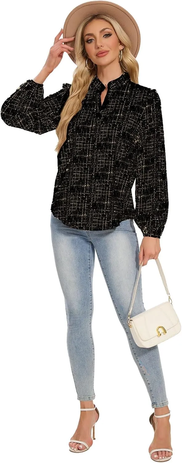 VIPONES Blouses for Women, Womens Dressy Casual Business Work Office Shirts Long Sleeve Tunic Tops