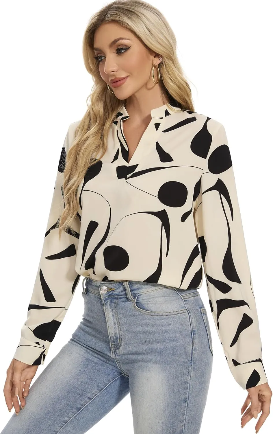 VIPONES Blouses for Women, Womens Dressy Casual Business Work Office Shirts Long Sleeve Tunic Tops