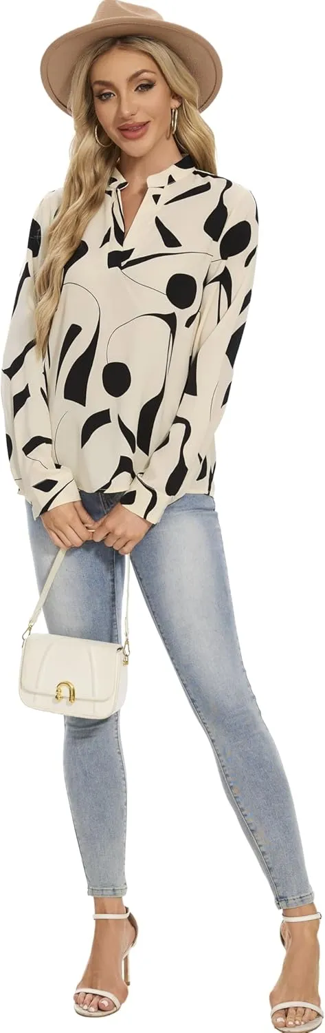 VIPONES Blouses for Women, Womens Dressy Casual Business Work Office Shirts Long Sleeve Tunic Tops