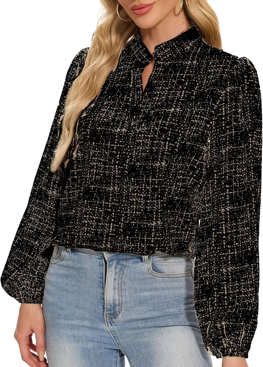 VIPONES Blouses for Women, Womens Dressy Casual Business Work Office Shirts Long Sleeve Tunic Tops