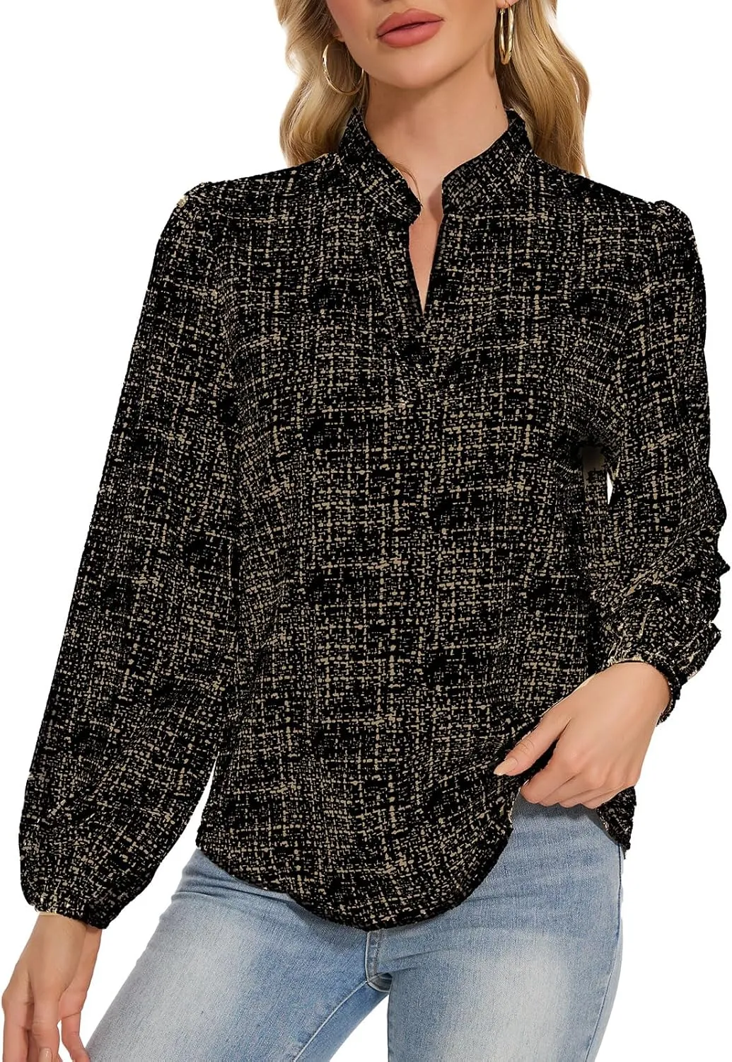 VIPONES Blouses for Women, Womens Dressy Casual Business Work Office Shirts Long Sleeve Tunic Tops