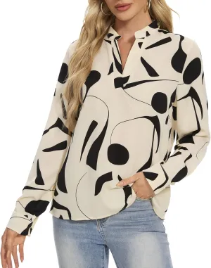 VIPONES Blouses for Women, Womens Dressy Casual Business Work Office Shirts Long Sleeve Tunic Tops