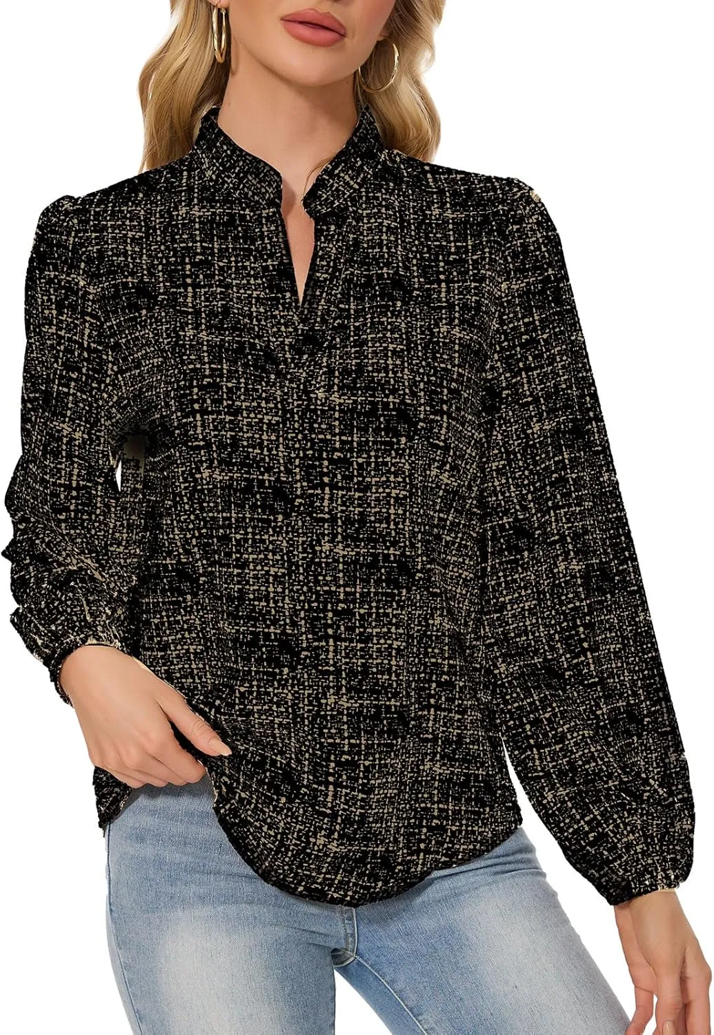 VIPONES Blouses for Women, Womens Dressy Casual Business Work Office Shirts Long Sleeve Tunic Tops