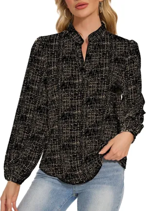 VIPONES Blouses for Women, Womens Dressy Casual Business Work Office Shirts Long Sleeve Tunic Tops