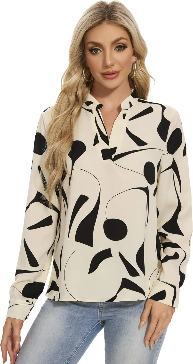 VIPONES Blouses for Women, Womens Dressy Casual Business Work Office Shirts Long Sleeve Tunic Tops