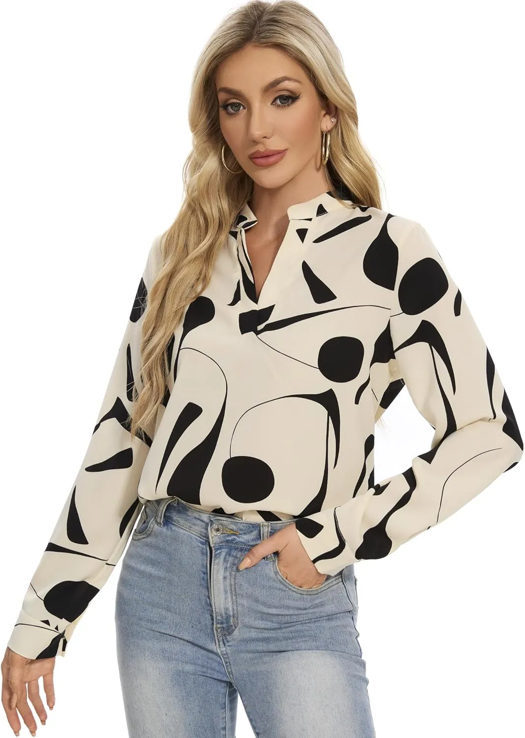 VIPONES Blouses for Women, Womens Dressy Casual Business Work Office Shirts Long Sleeve Tunic Tops