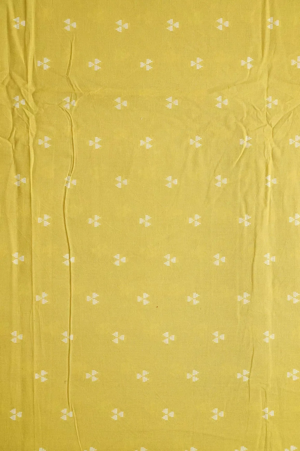 White And Lemon Yellow Geometric Pattern On Handwoven Organic Cotton Fabric