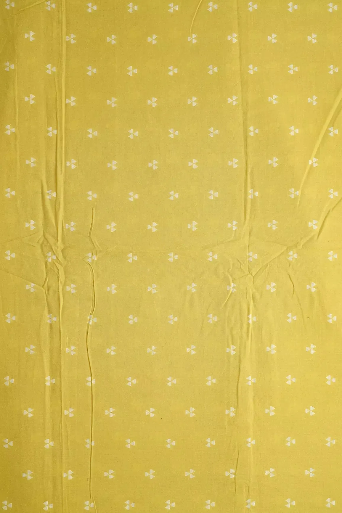 White And Lemon Yellow Geometric Pattern On Handwoven Organic Cotton Fabric