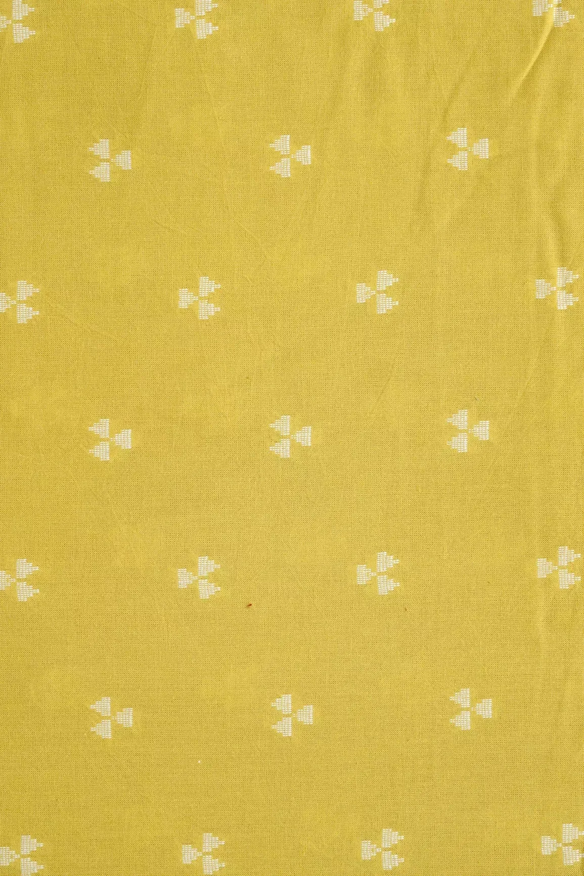 White And Lemon Yellow Geometric Pattern On Handwoven Organic Cotton Fabric