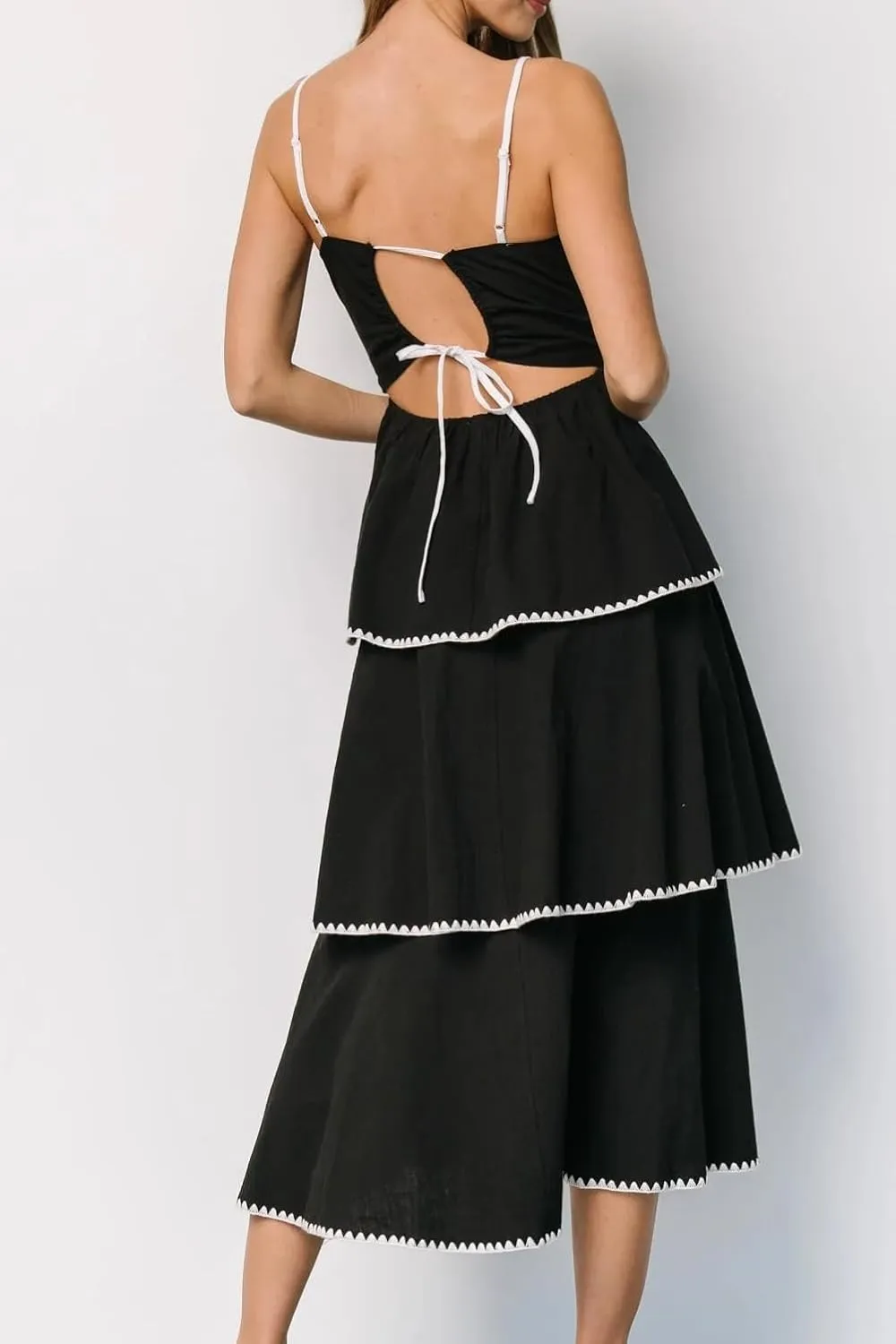 Woman's Casual Sleeveless Midi Embroidered Slip Tiered Dress