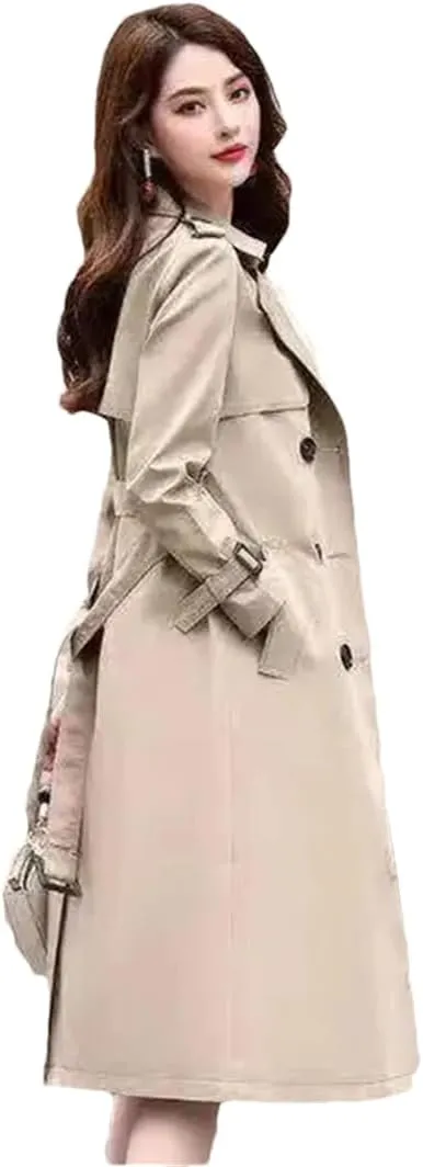 Women Long Trench Coat For Double Breasted Streetwear Windbreakers Overcoat