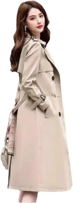 Women Long Trench Coat For Double Breasted Streetwear Windbreakers Overcoat
