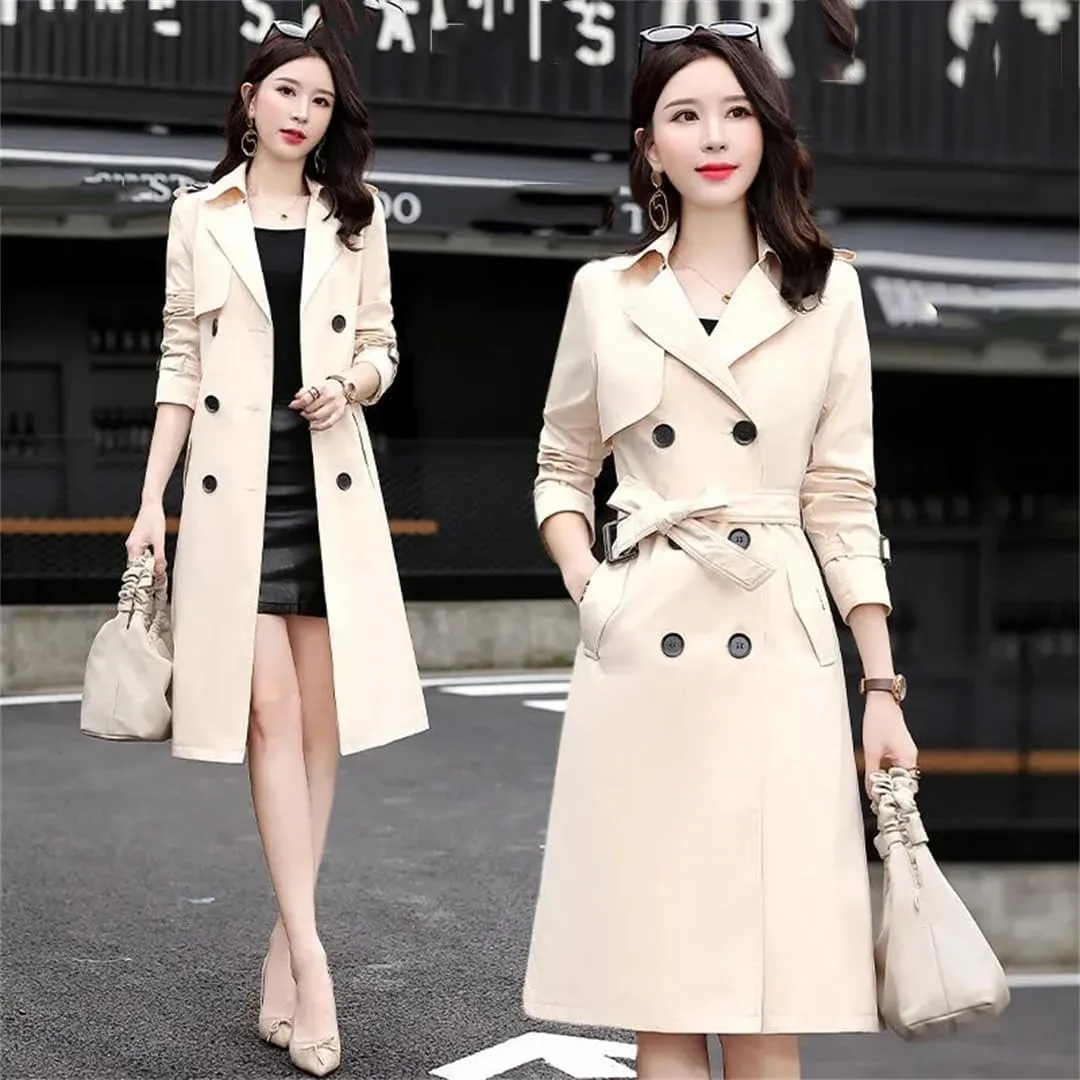 Women Long Trench Coat For Double Breasted Streetwear Windbreakers Overcoat